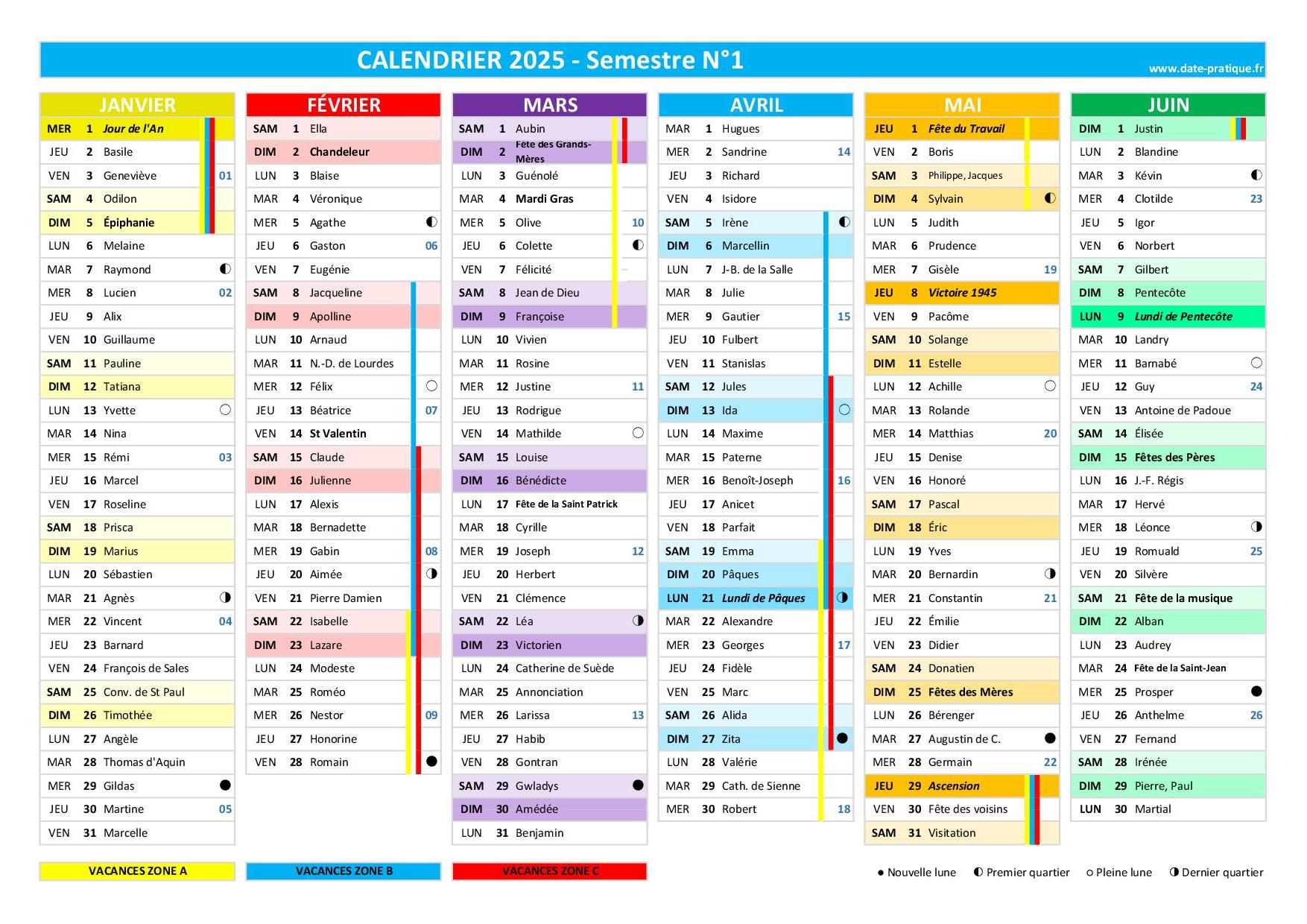 Calendrier Semestriel 2025 Consulter T l charger En Pdf Et Imprimer