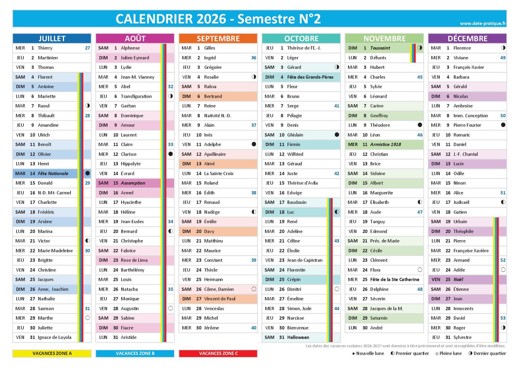 Calendrier Semestriel 2026 Consulter T l charger En Pdf Et Imprimer
