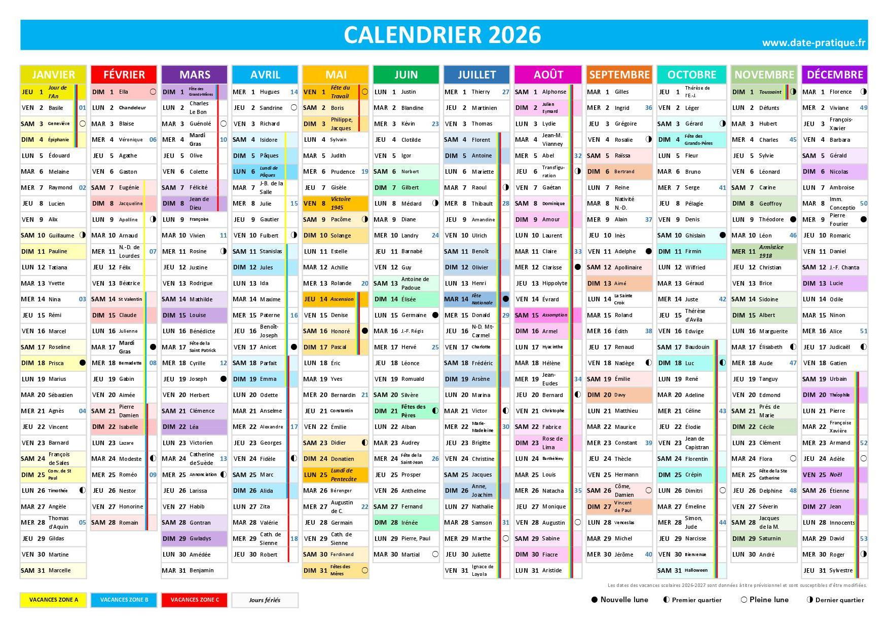 Calendrier 2026 Imprimer Date pratique fr Calendrier 2026 Imprimer Date pratique fr
