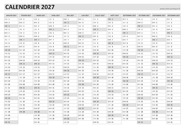 Calendrier vierge 2027 à imprimer.