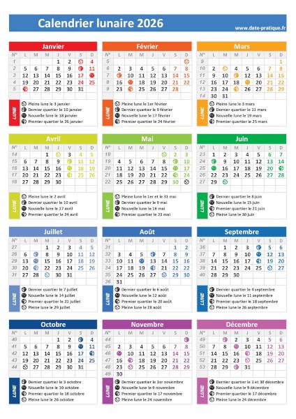 Calendrier lunaire 2026 - Format portrait