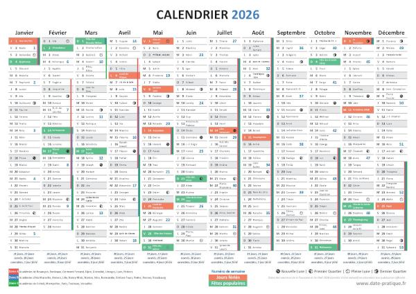 Calendrier 2026 gratuit à imprimer.