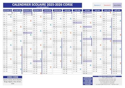 Calendrier scolaire 2025-2026 pour la Corse à télécharger