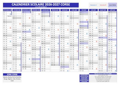 Calendrier scolaire 2026-2027 pour la Corse à télécharger